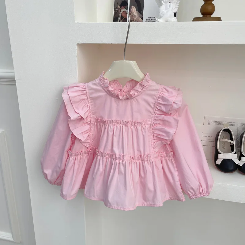 

2025Autumn New Girls' Flutter Sleeve Cake Shirt with Footed Craft Denim Pants