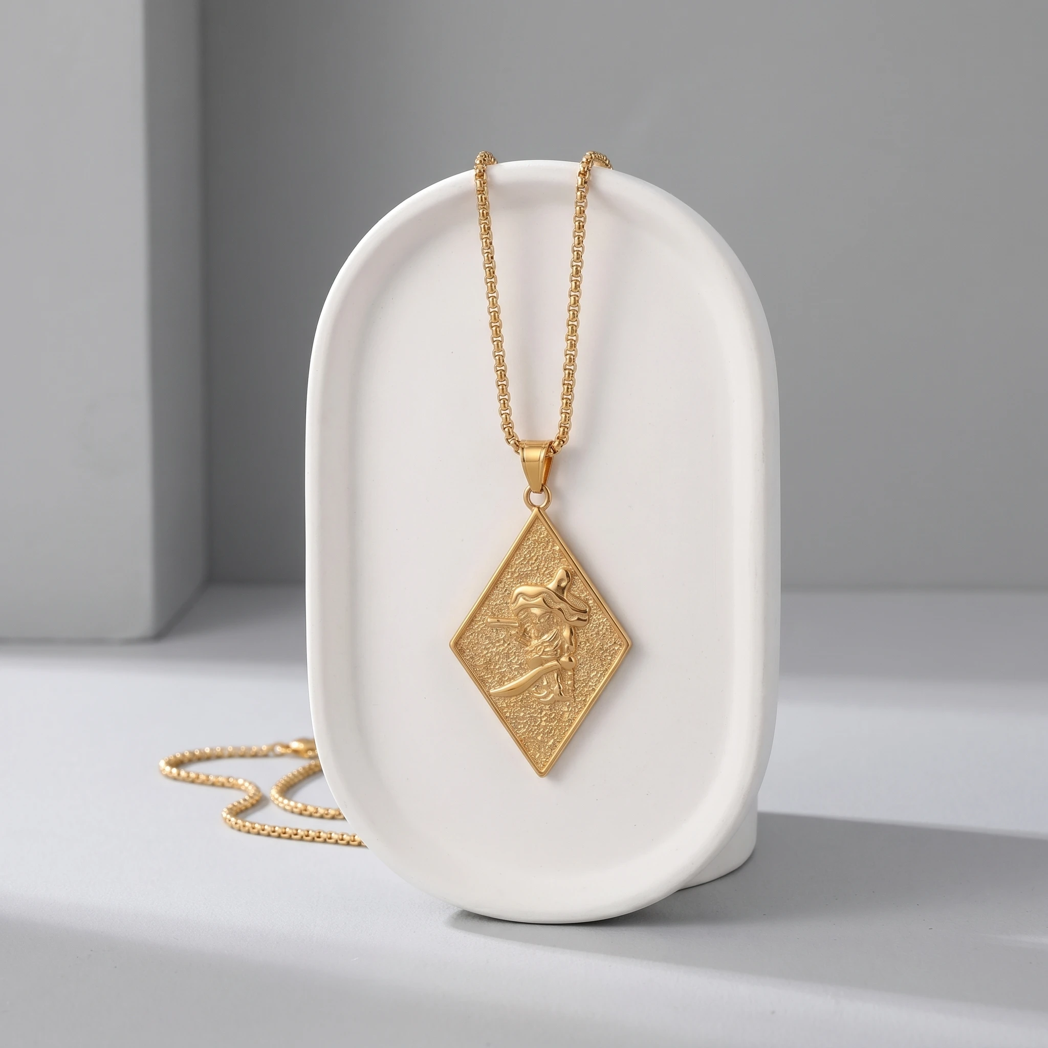 18K Gold Plated Stainless Steel Mexican Cowboy Skeleton Diamond Tag Pendant Necklace Western Outlaw Hip Hop Jewelry For Men