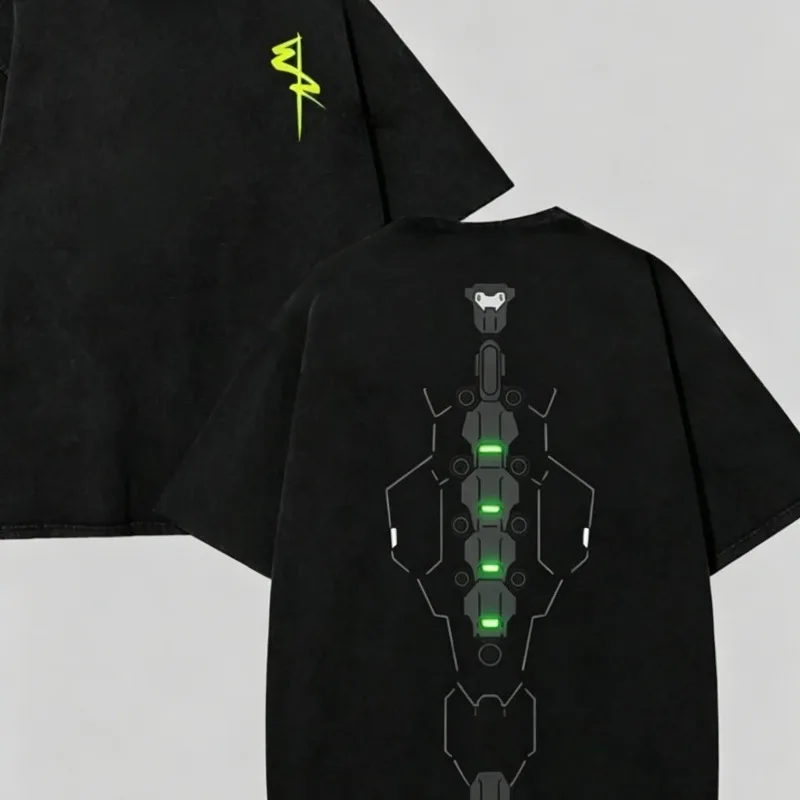 Mechanical Spine Printed Men's T-shirt Summer New Trend Street Unisex T-shirt