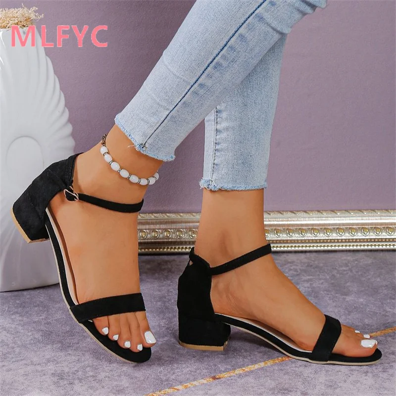 Summer New Style One Belt female Sandals Versatile Thick Heel Fairy Style Low Heel Women\'s Shoes luxury sandals women designers