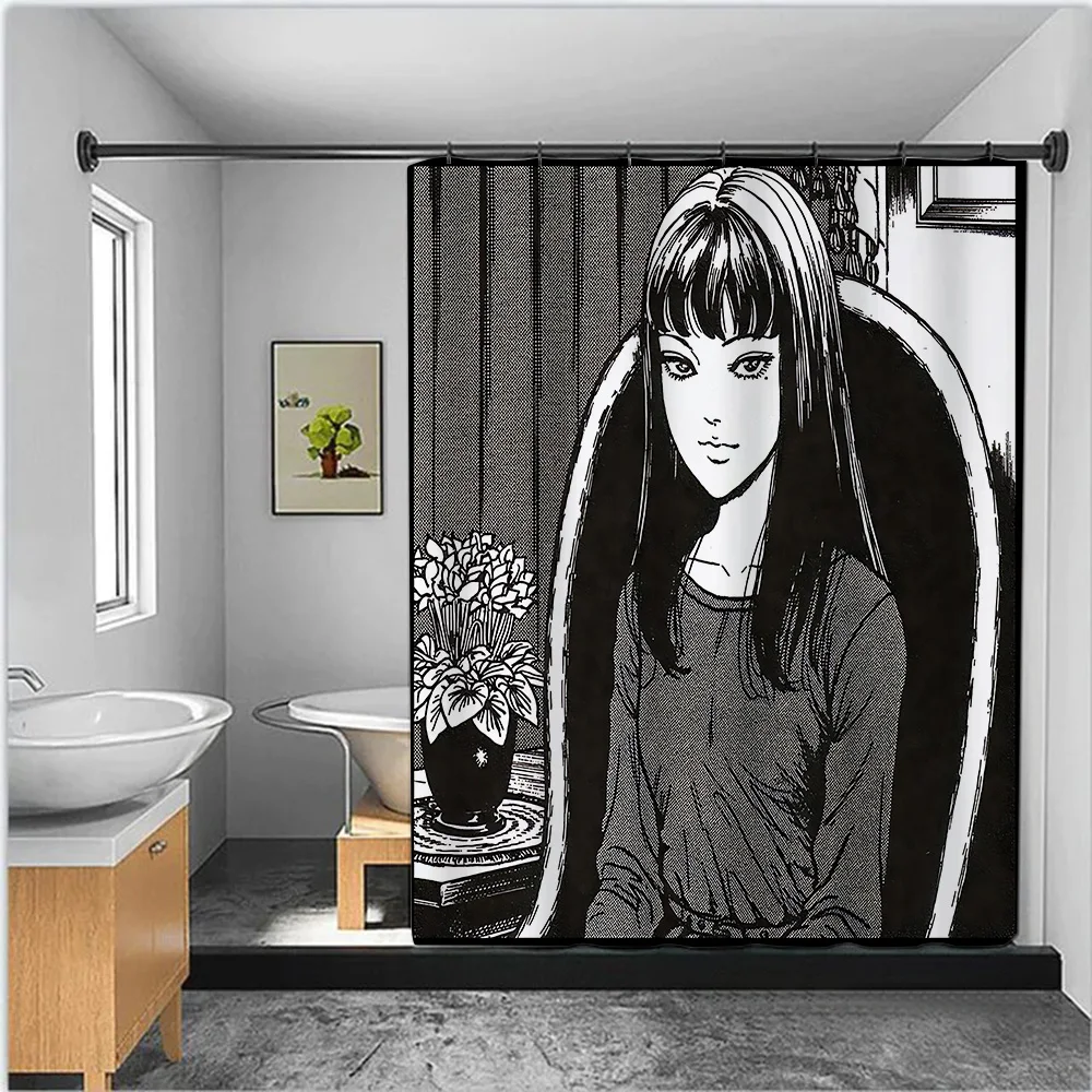 Junji Ito Terror Horror Shower Curtain Waterproof Polyester Fabric Paint Bath Curtains Home Bathroom Decor Curtain With Hook