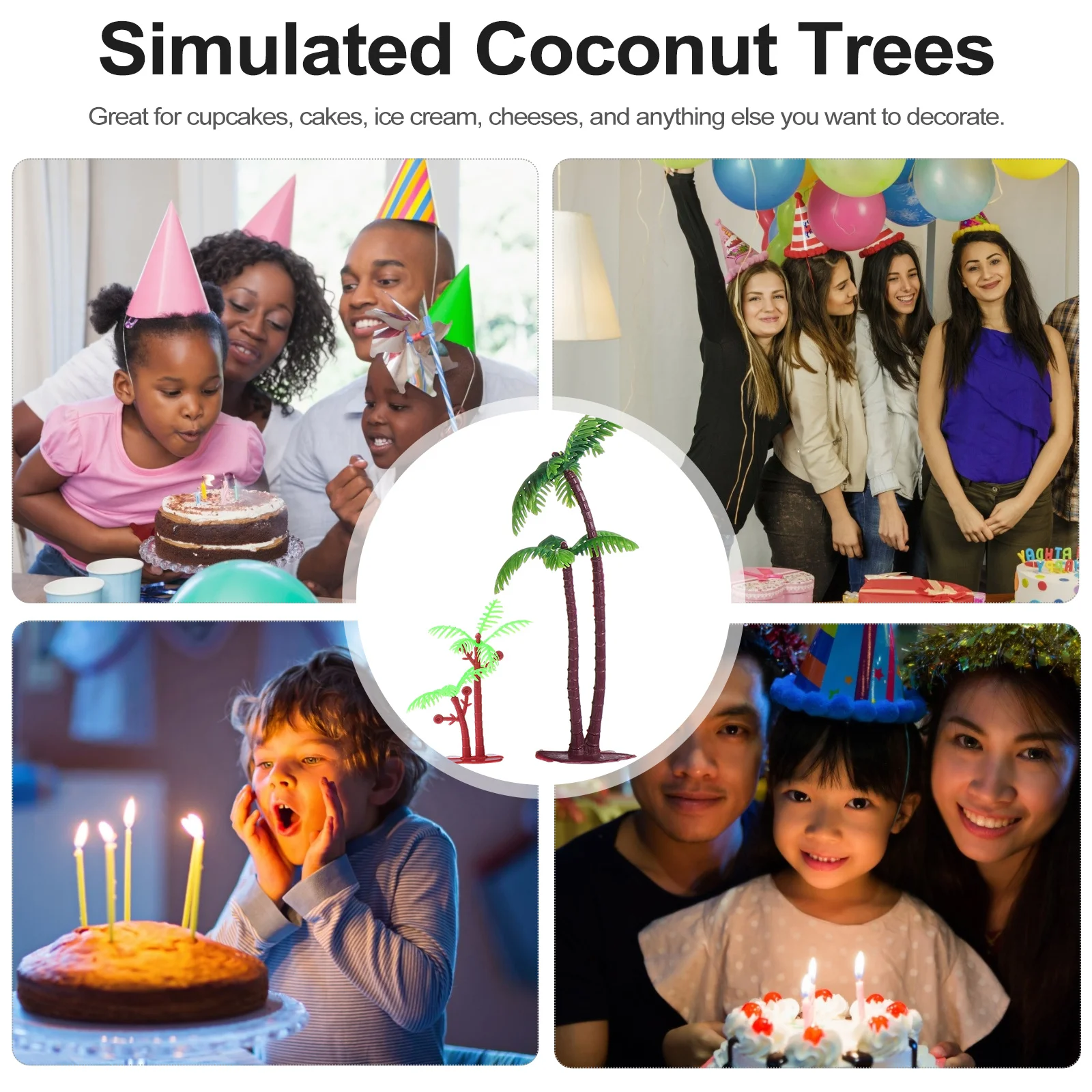 

1Set Cake Ornament Creative Coconut Tree Design Safe Eco-Friendly Birthday Cake Accessories Green Simulated Coconut Trees