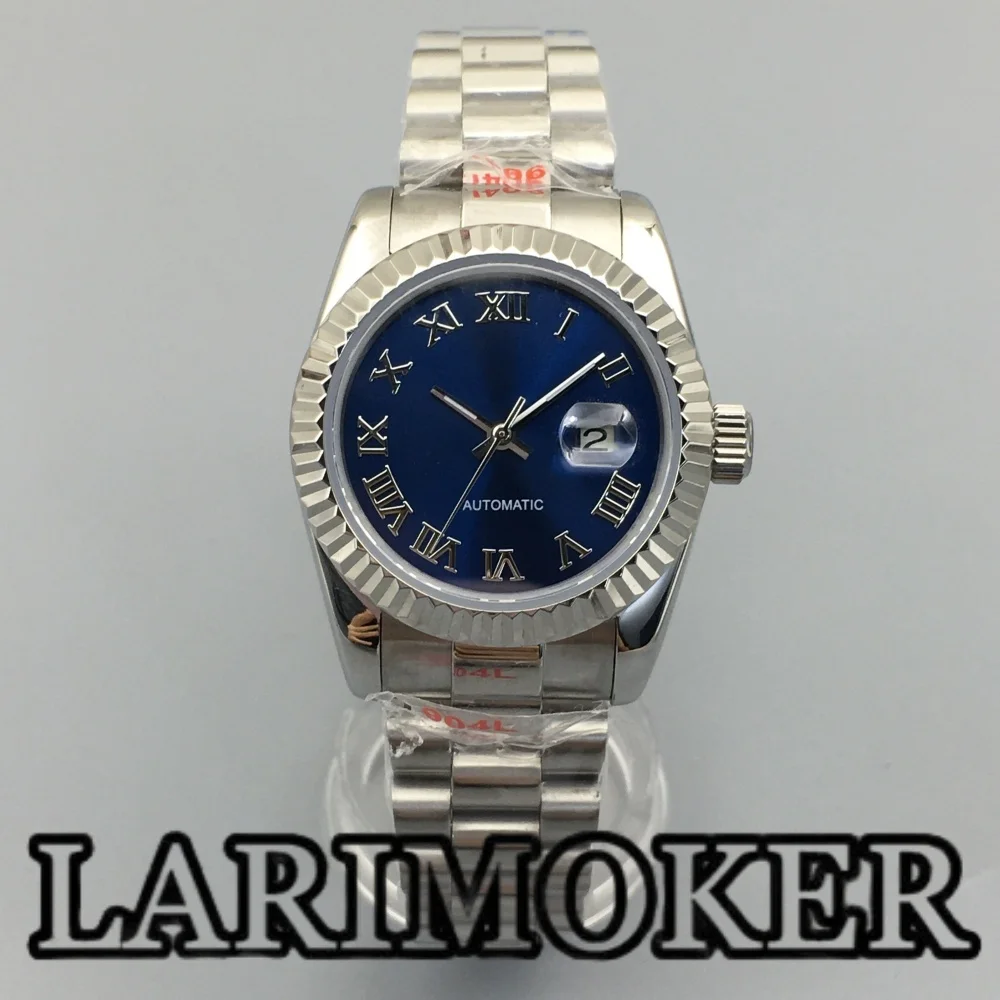 

LARIMOKER 31mm NH05 Automatic Watch For Women's Fluted Blue Dial Silver Roman Index Luminous Sapphire Crystal Deep Waterproof