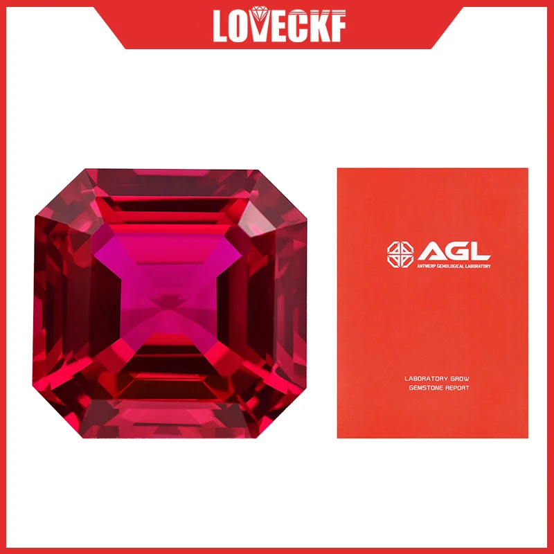 Top Pigeon Blood Lab Grown Ruby Gemstone Asscher Cut Synthetic Ruby Loose Diamond Gems with AGL Certificate