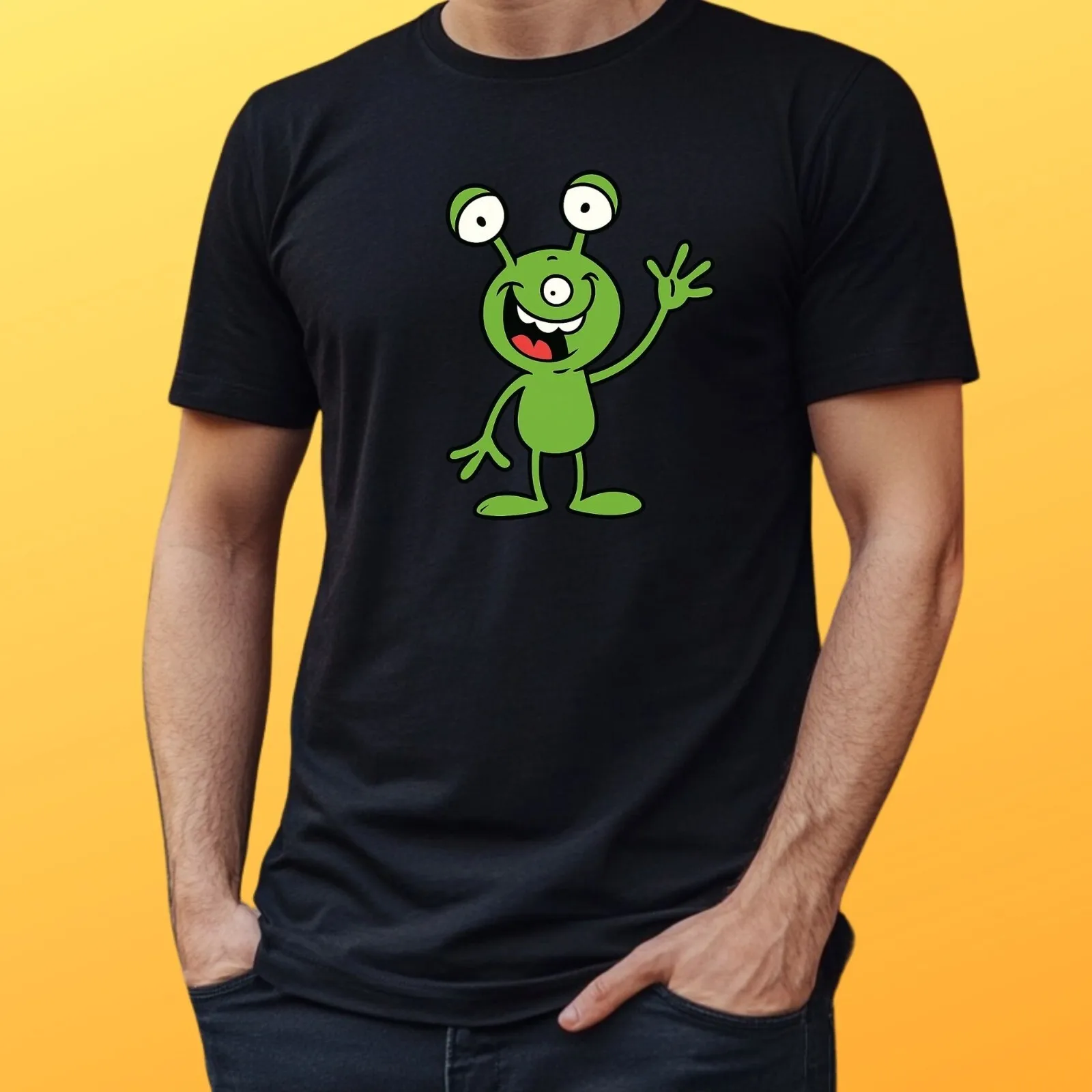 Lustiges Herren-T-Shirt aus Baumwolle mit Alien-Cartoon-Motiv, Größe XS bis 5XL