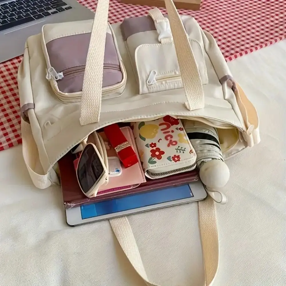 Picture 4: Casual Nylon Canvas Tote Bag Harajuku Academy Style Japanese Shoulder Bag Handbag Solid Color Student Tutorial Bag Shopping