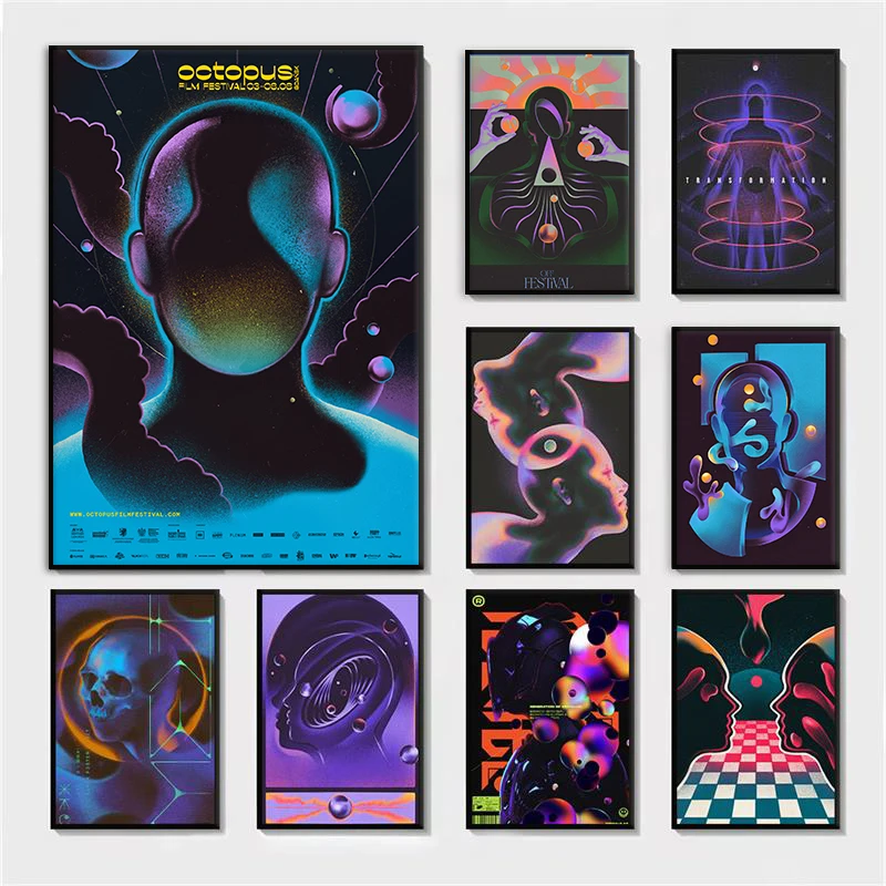 Duality Aesthetic Psychedelic Visual Poster Surrealism Abstract Futurism Human Canvas Painting Wall Art Trendy Room Home Decor