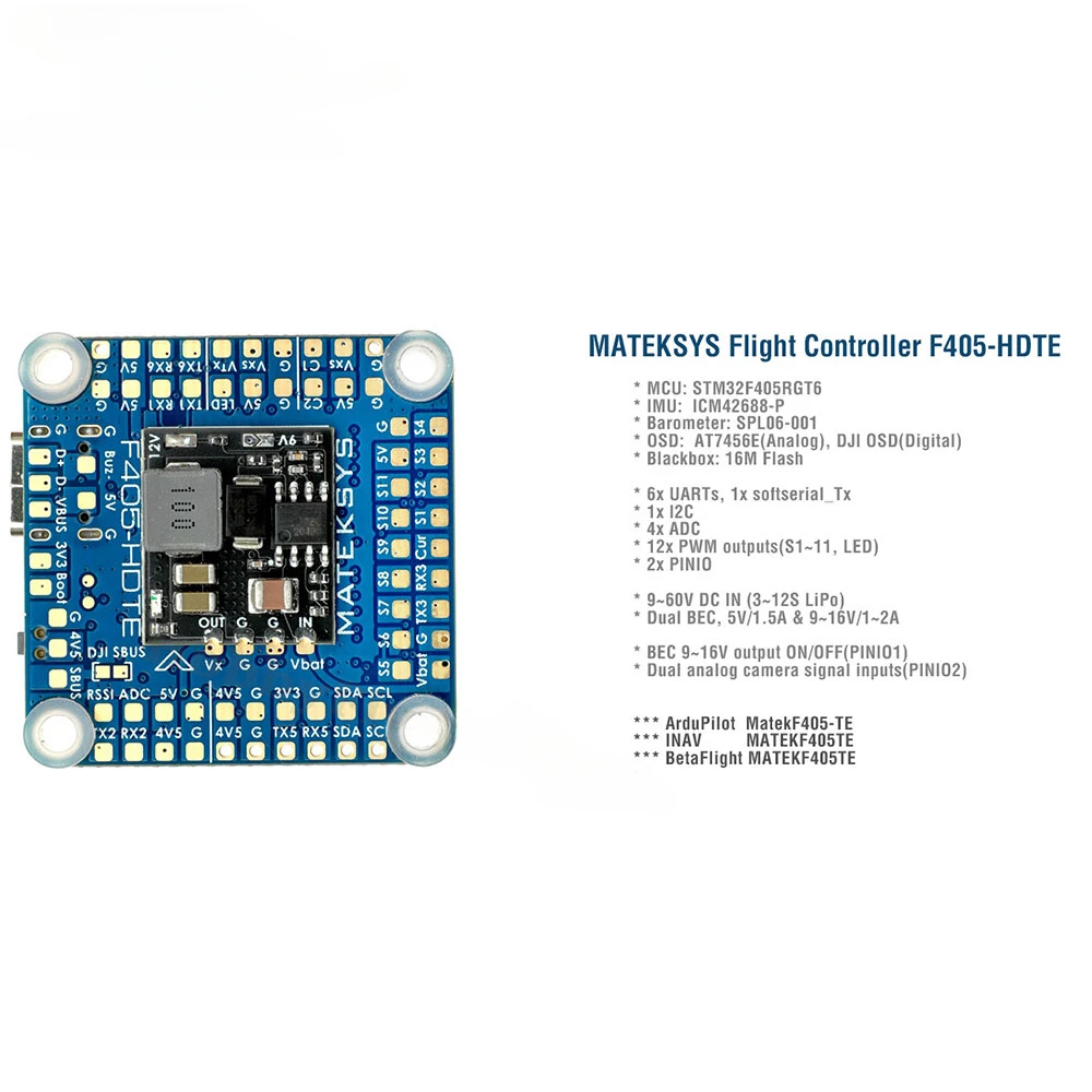 Matek F405-HDTE F4 Flight Controller Stm32f405 Ingebouwde Dual Bec Osd Blackbox 3 ~ 12S Lipo 30X30Mm Voor Fpv Drone In Plaats F722-HD