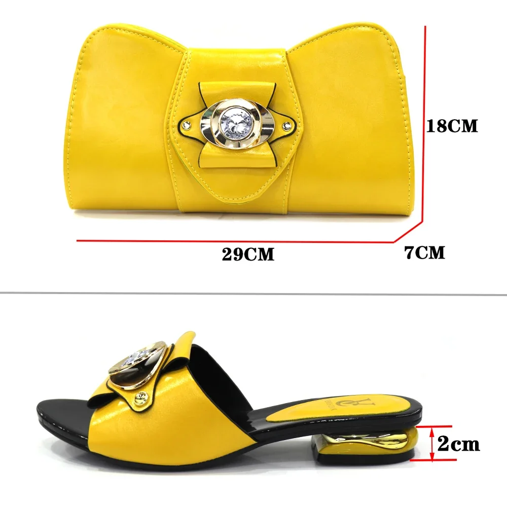 2024 Latest Italian Design Fashion African Women\'s Low Heel Comfortable Shoes and Bags Set Leather Casual Ladies Slippers