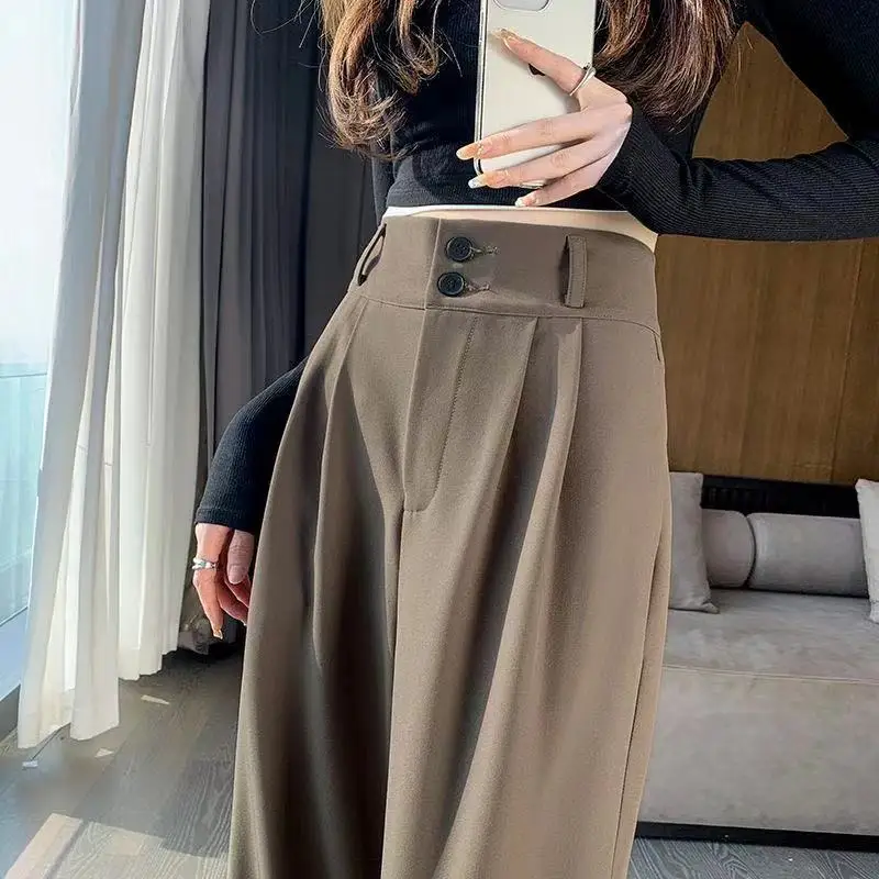 Women Korean Fashion Casual High Waist Wide Leg Suit Pants Female Elegant Solid Straight Trousers 2024 Spring Summer Pantalones