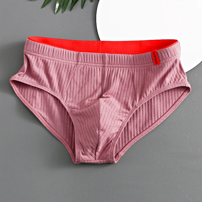 Men's convex bag triangular pants, youth comfortable breathable striped underwear, solid color elastic soft underwear