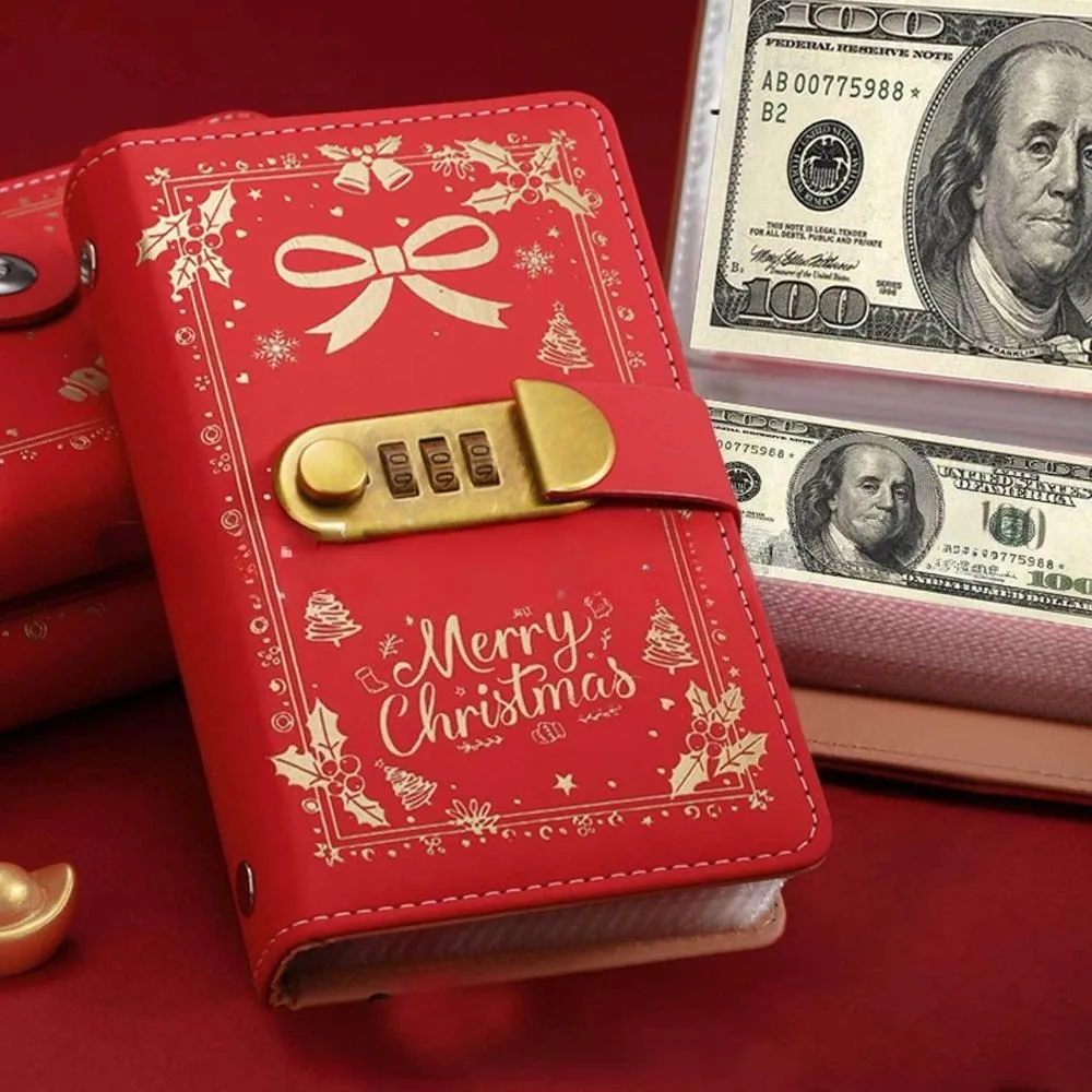 Christmas Savings Book with Lock Money Saving Binder for Travel Holiday Budget Savings Challenge Book with Clear Cash Pockets