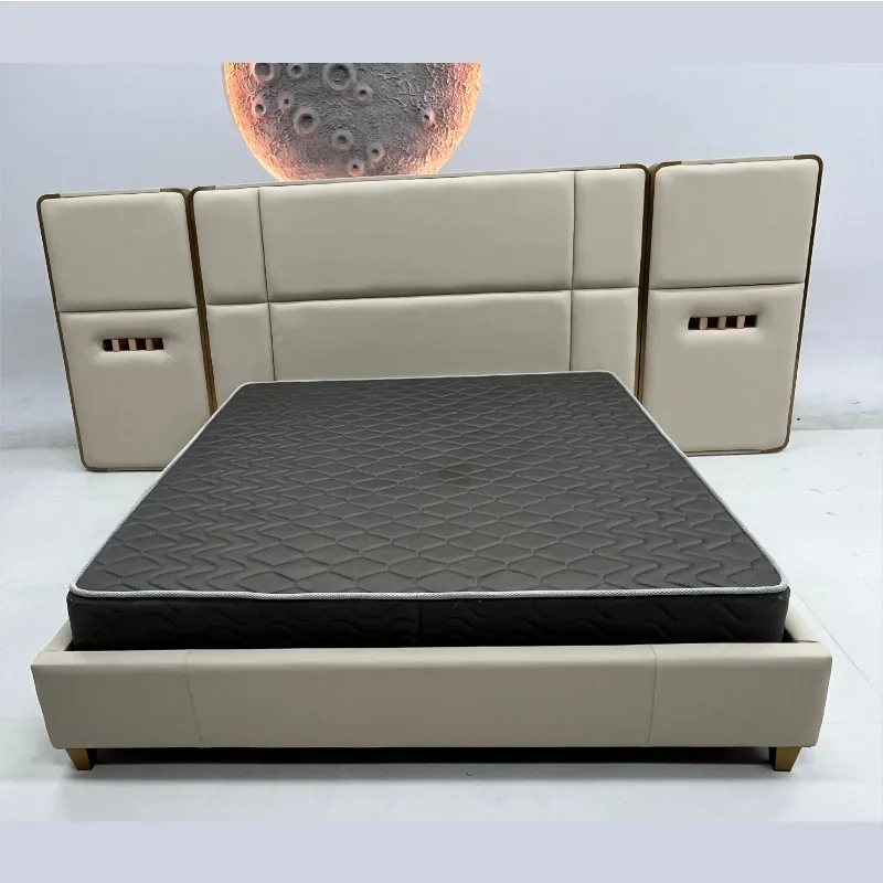 غرفة نوم رئيسية، تصميم عصري وبسيط، سرير مزدوج، حقيبة ناعمة، سرير فني من الجلد #4