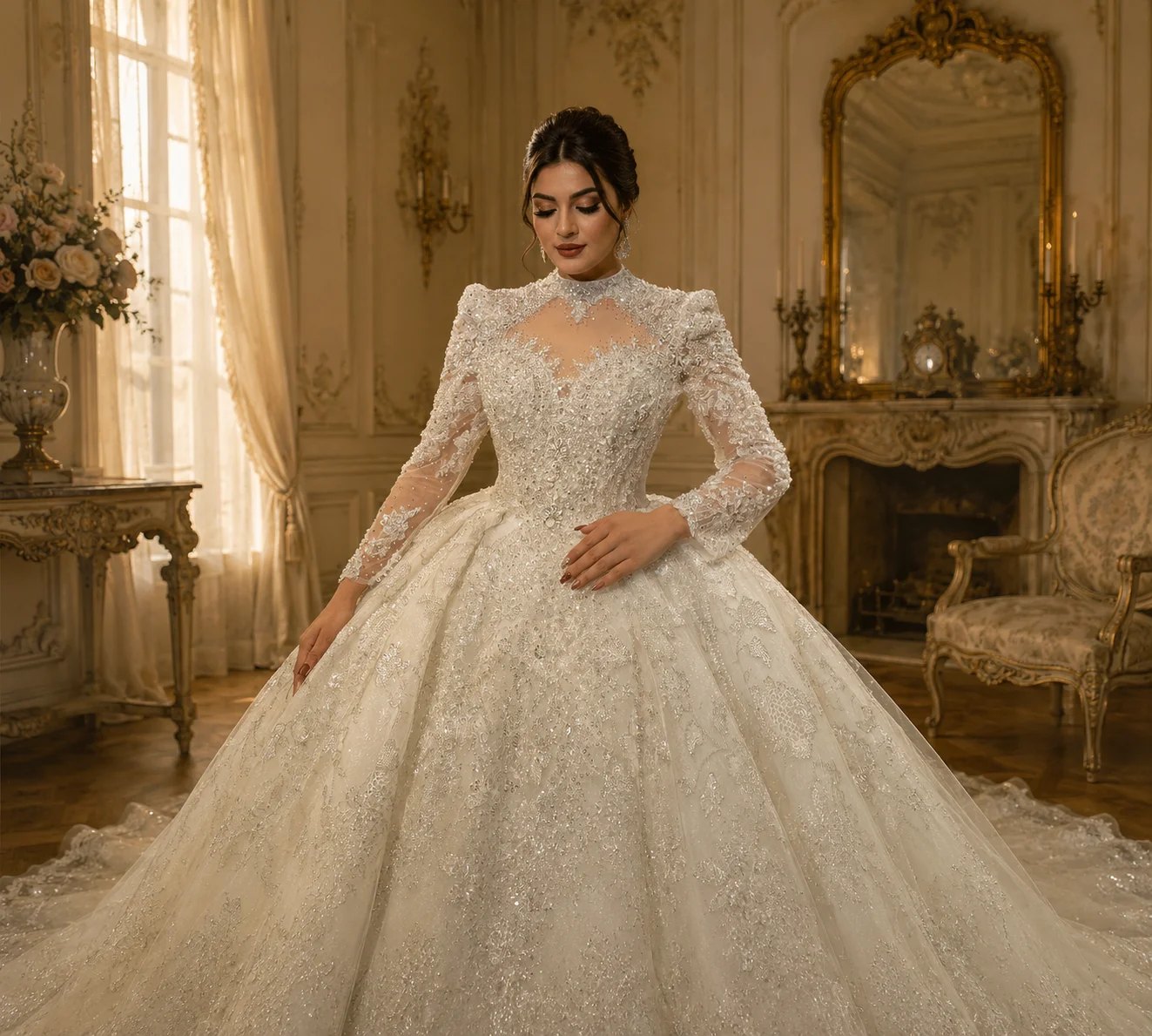 Customized High Neckline Wedding Gown Elegant Bridal Dress for Brides Amanda Novias Official image 3