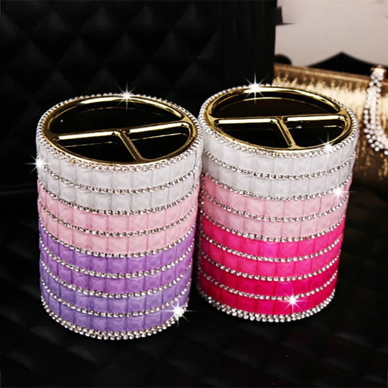 Rhinestones Pencil Storage Box Bling Diamond Pen Holder Beauty Brush Storage Bucket Desktop Makeup Organizer Office Supplies