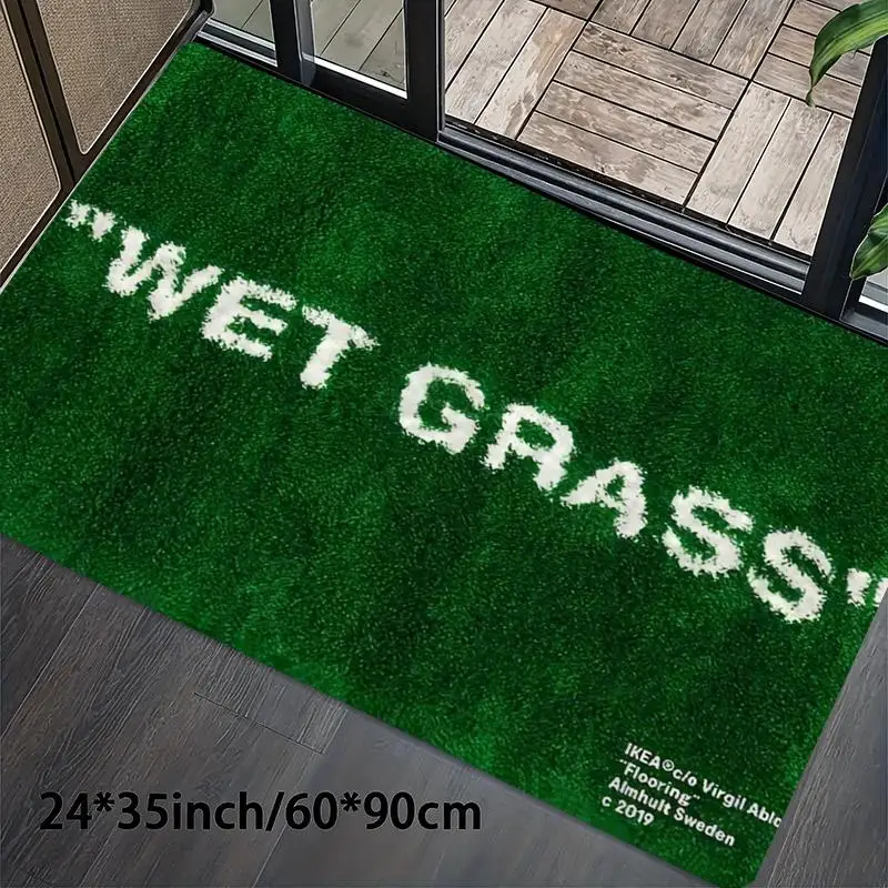 VIKAMA Light Luxury WET GRASS Green Floor Mat, Entrance Foyer Mat, Bathroom Anti Slip Mat, Bedroom Bedside Blanket Home Decor view 2