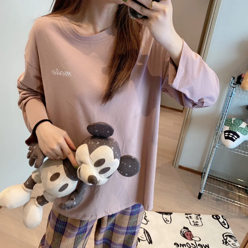 New 2-Piece Set Of Pajamas Female Spring And Autumn Korean Version Of The Loose Long-Sleeved Homewear Suit Female Summer Pajamas