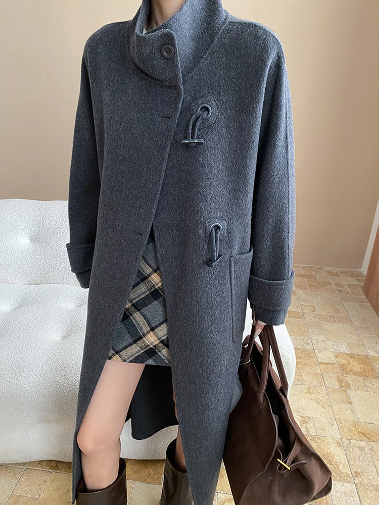 YERMORA Inverno Nuovo Bottone Nero Cappotto di Lana Dell'annata Per Le Donne Del Collare Del Basamento Manica Lunga Allentato Nuovo Cappotto di Moda Marea 2025