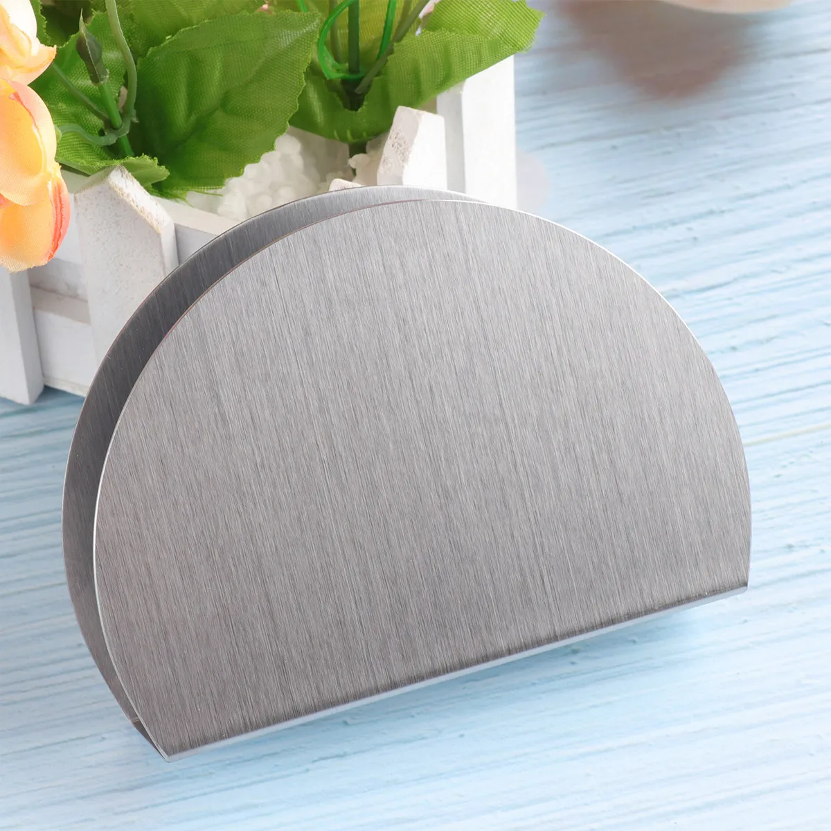

Stainless Steel Tissue Rack Semicircle Napkin Holder Stand Silver Creative Stylish Suitable for Bedroom Living Room Toilet Table