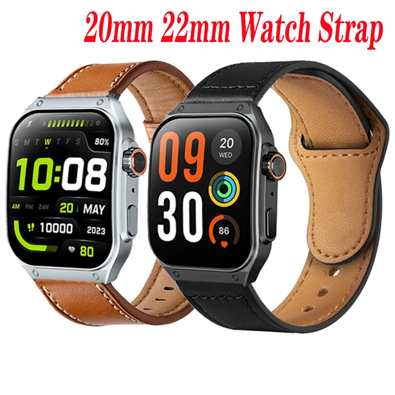 20mm 22mm Leather Strap For Haylou Watch S8 R8 Smart Watch WristBand For Haylou RS4 Plus/LS12 /GST Lite /Solar Plus RT3 Bracelet