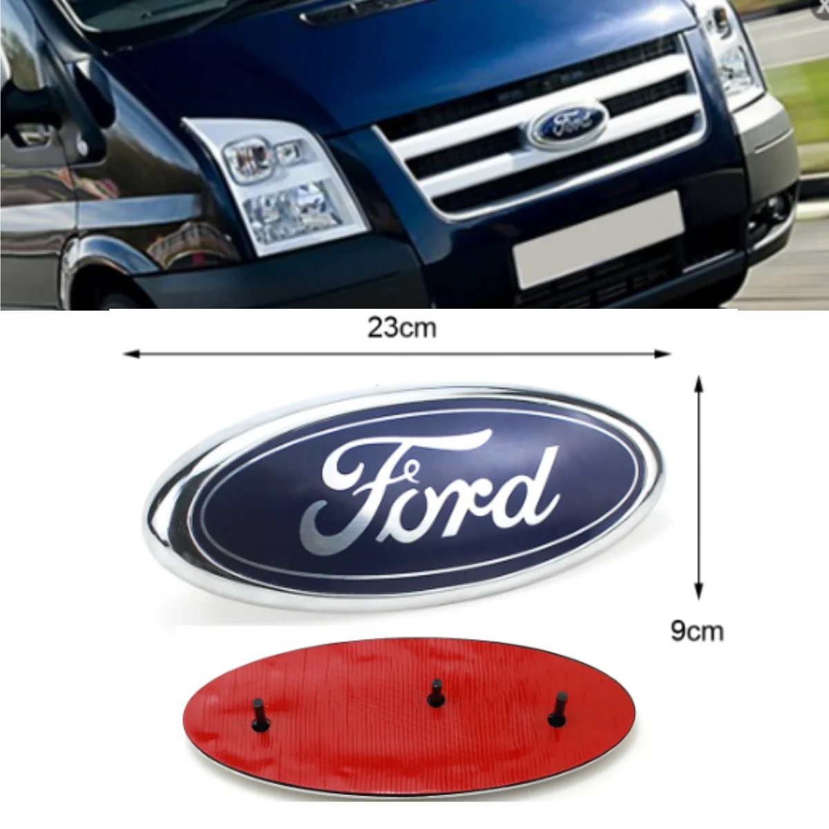 For 2006-2014 Ford Transit 23*9CM Car Front Hood Bonnet Badge Metal Grille Emblem Rear Trunk Sticker 1/5Pcs