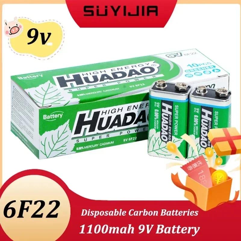 10 sztuk jednorazowa bateria 9V bateria alkaliczna multimetr mikrofon alarmowy 6F22 węglowa sucha bateria 1100mah do zabawek KTV