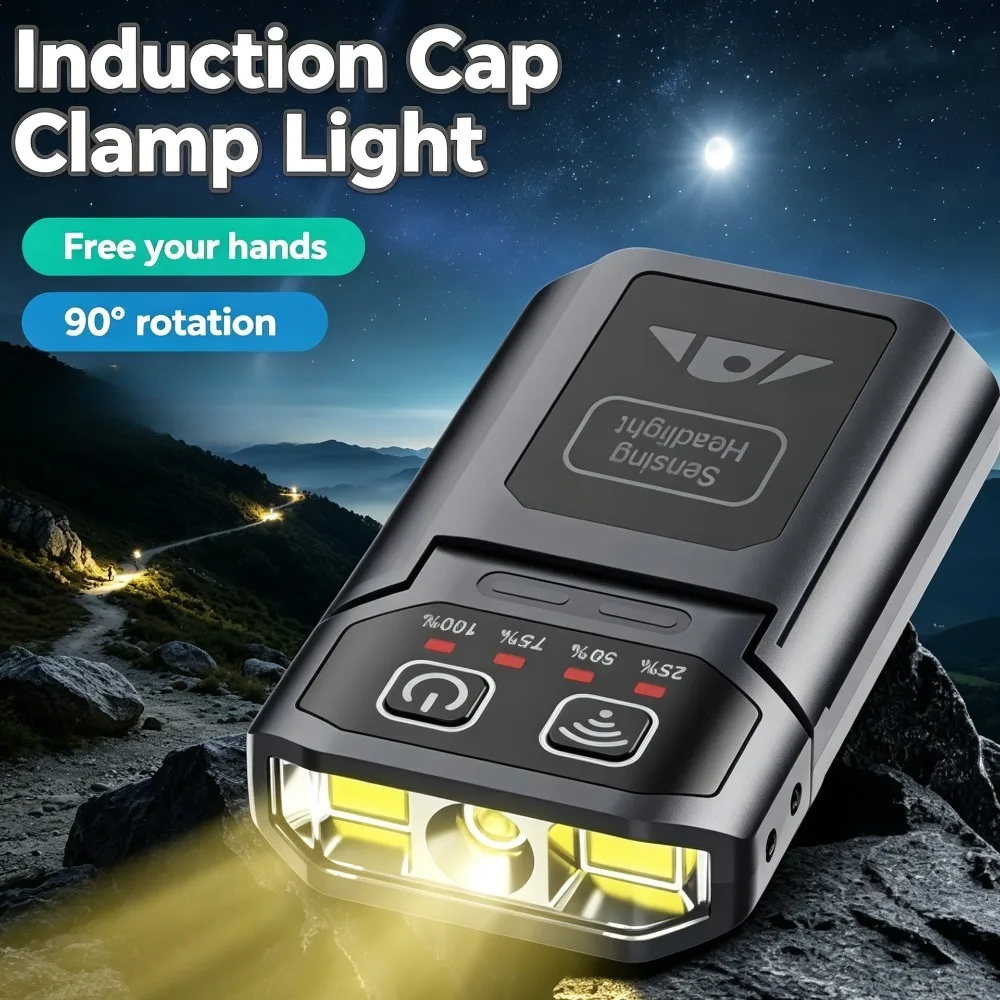 Lightweight Long‑Lasting HeadLight  High Bright Smart Sensor Cap‑Clip Torch for Night Fishing Hiking Outdoor Emergency