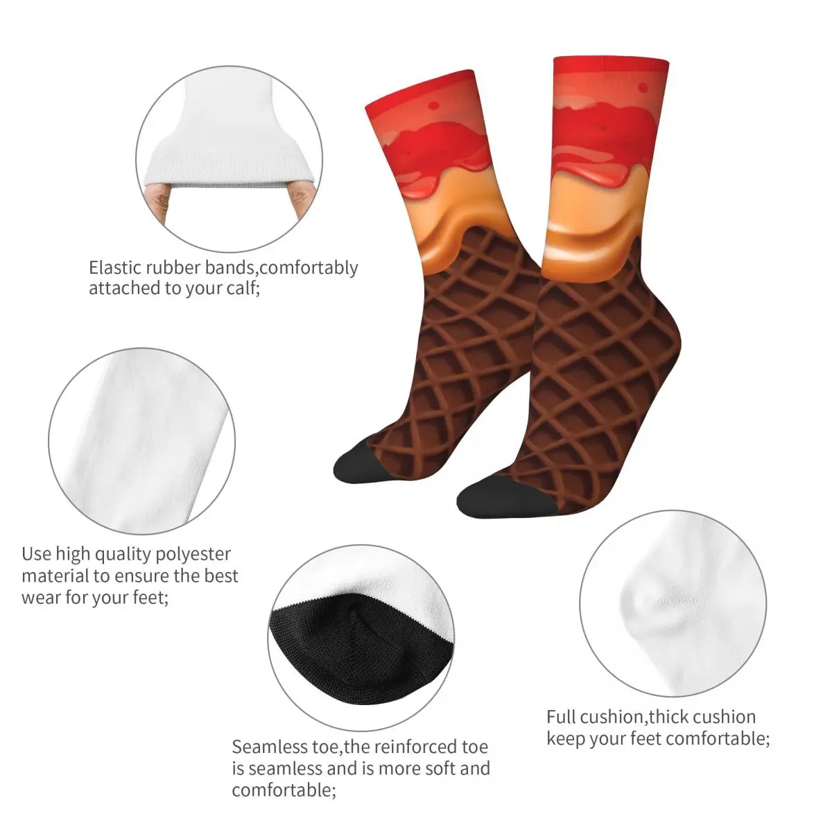 Peanut Butter And Jelly Waffle Socks Men Women Polyester Casual Socks Spring Summer Autumn Winter Middle Tube Socks Gifts