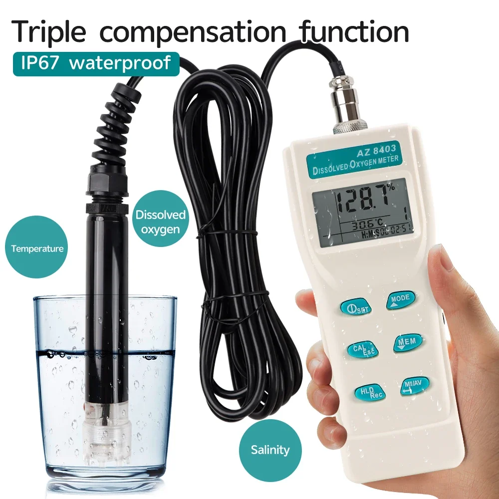 New Arrival AZ-8403 Dissolved oxyge Detector Aquaculture Ture oxyge Measurement Meter Water Quality Tester