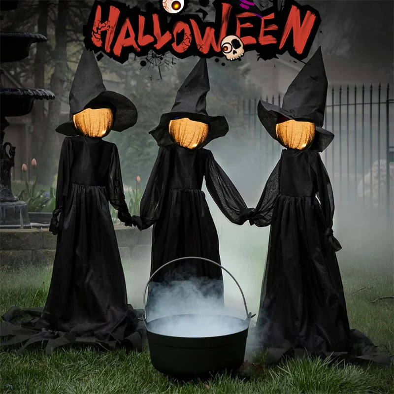 

2025 Halloween Scary Witch Decor Motion Activated Sound Light Up Witch Figures Hand-Holding Witches for Spooky Decor