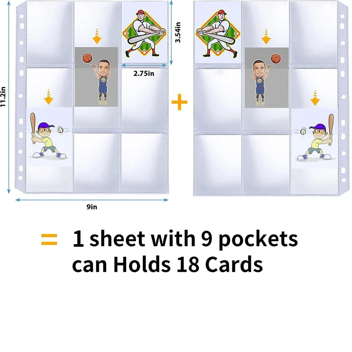 50 Pack 9 Pocket Card Sleeves Holds 900 Cards Double Sided Trading 3 Ring Binder Pages Sports Album Holder Baseball Game view 2