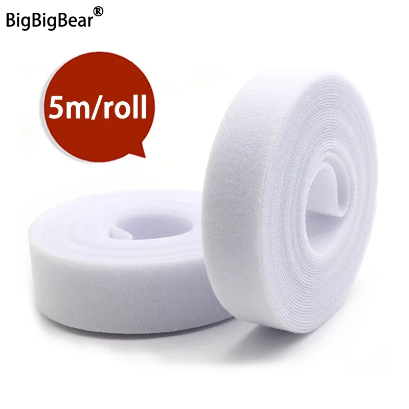 5m/roll Cable Ties Reusable Loop Bundle Self Adhesive White Nylon Strap Organizer Clip Wire Holder Management Fastening Tape