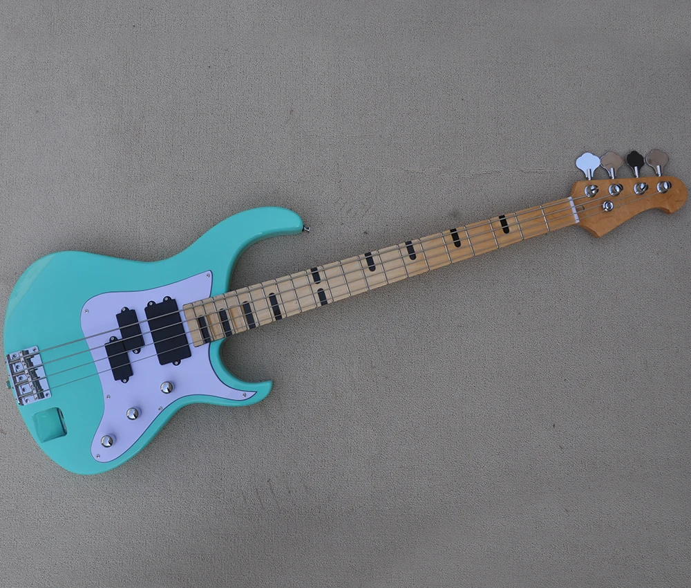 

4 Strings Light Green Electric Bass Guitar with Two Jacks,Maple Fretboard,Can be Customized