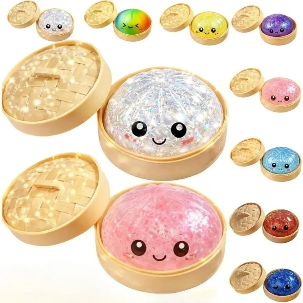 Großer Dumpling-Stressball mit Dampfgarer, bunter Squishy-Brötchen-Sensorikball zur Angstlinderung, Quetsch-Teigball als Geschenk für Erwachsene