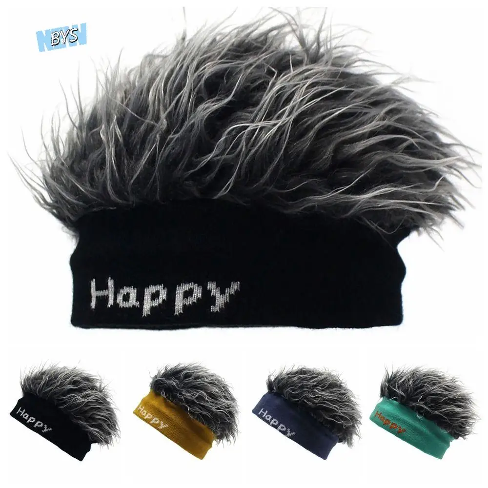 

Rock Hip Hop Fake Hair Skullcap Street Sports Fun Short Hair Caps Fluffy Synthetic Brimless Beanie Wig Hat Women