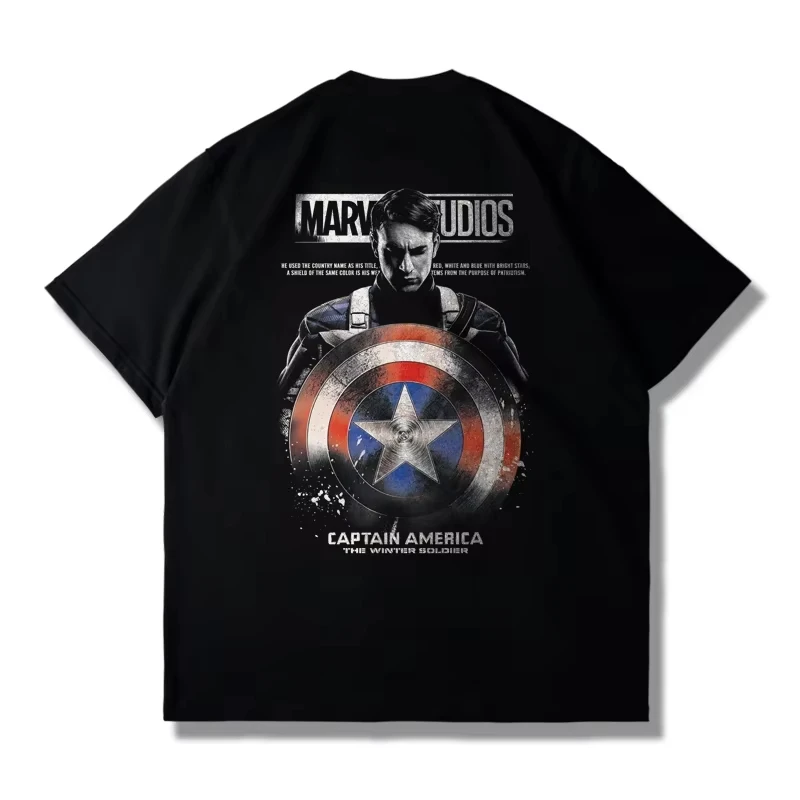 

2025 New Marvel Pure Cotton T-shirt Retro Street College Style Commuting Y2K Harikuro Style Suitable for Both Men and Women