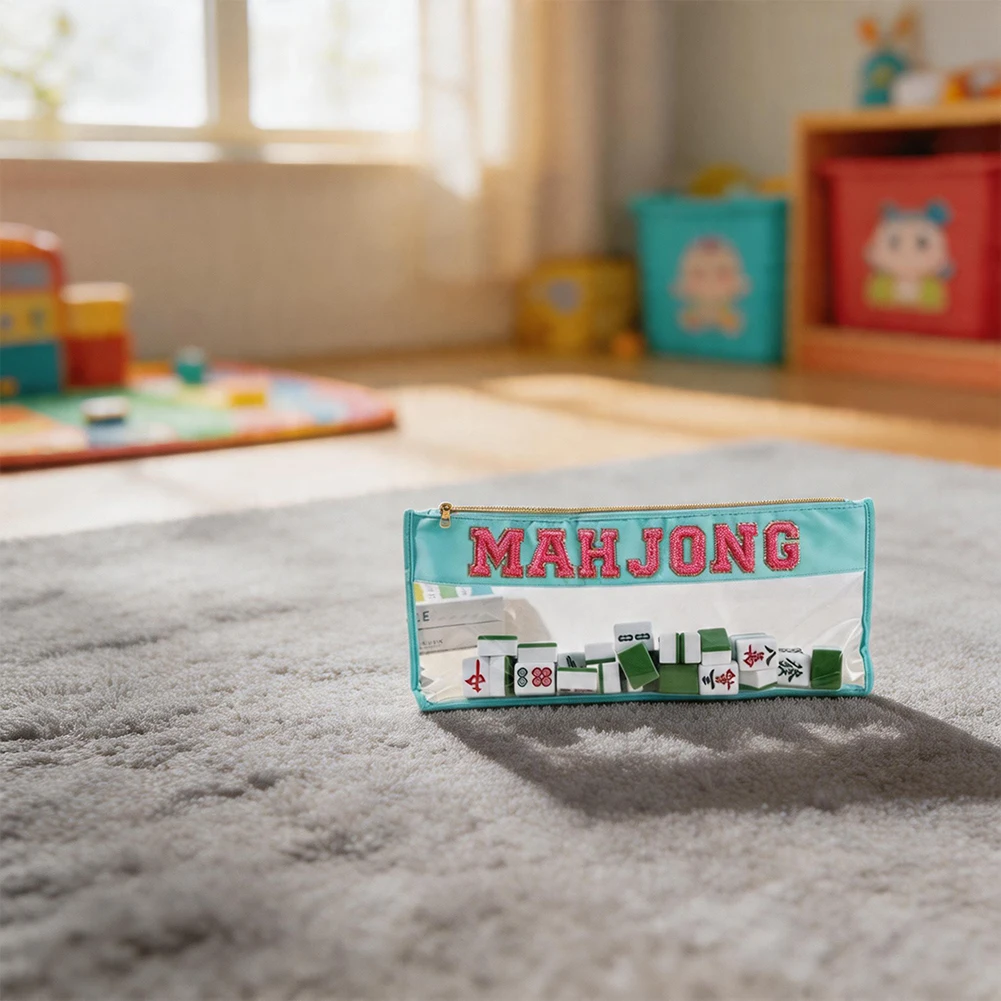 Portable PVC for mahjong for tile Storage Bag Waterproof 52.5 x 24.5cm Organizer for Travel Game Nights and Club Gatherings