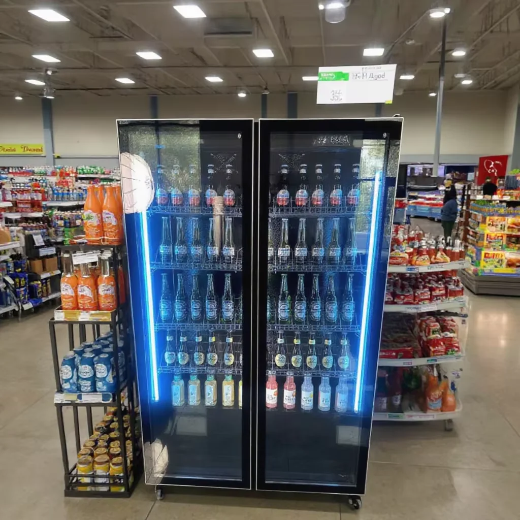Congelador de Bebidas con Puertas de Vidrio de Pantalla Completa, Refrigerador de Cerveza de Una Sola Temperatura con Iluminación LED