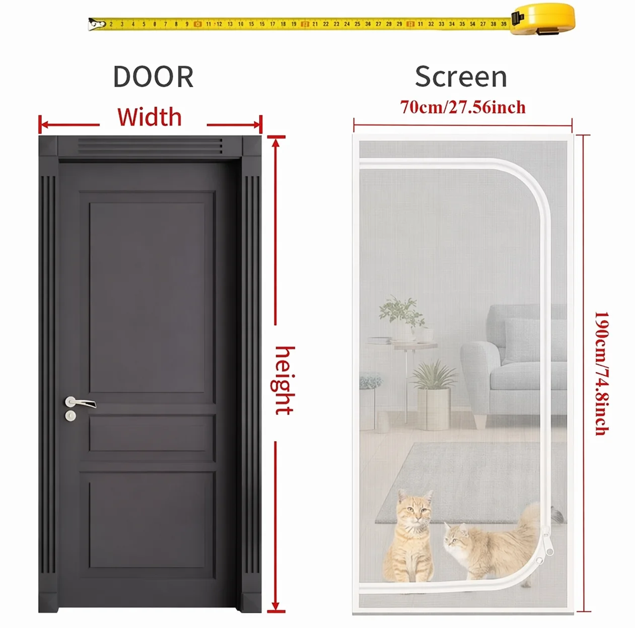 Cat and Dog Zippered Door Curtain - Mosquito-Proof Mesh Wavy Fold Design, Hand Wash Only, All-Season Pet Safety Net for Bedrooms