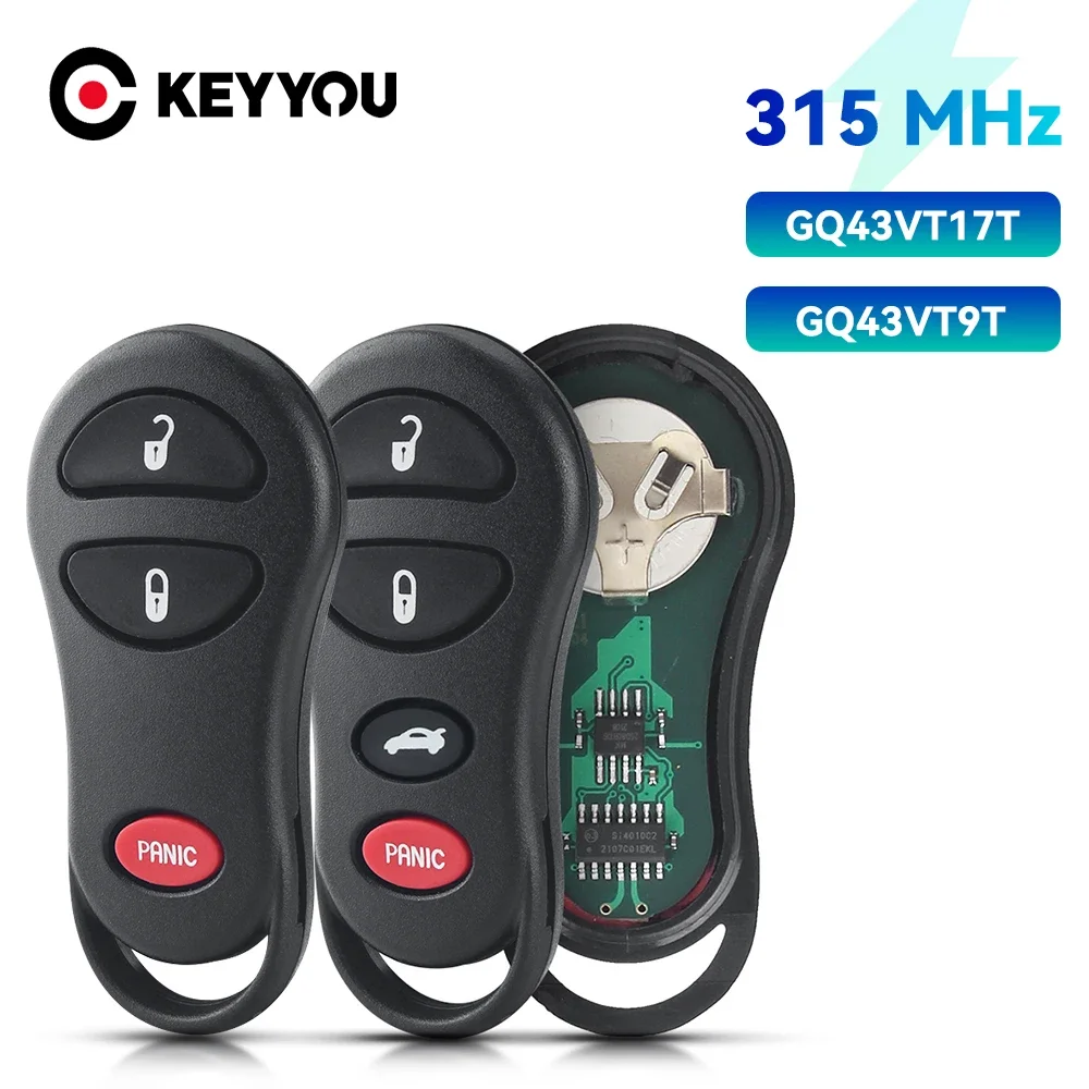 KEYYOU 3/4 Buttons 315Mhz Smart Remote Car Key For Dodge Jeep Fit Chrysler Concorde 300M Grand Cherokee 1998-2004 GQ43VT17T