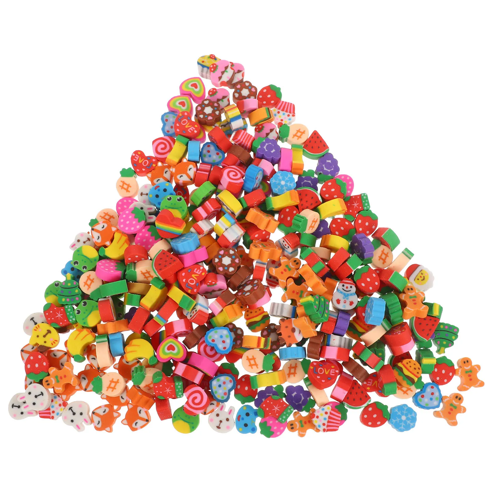 300개 미니 동물 지우개 창의적인 음식 만화 모양 학교 용품 지우개 크리스마스 휴일 선물