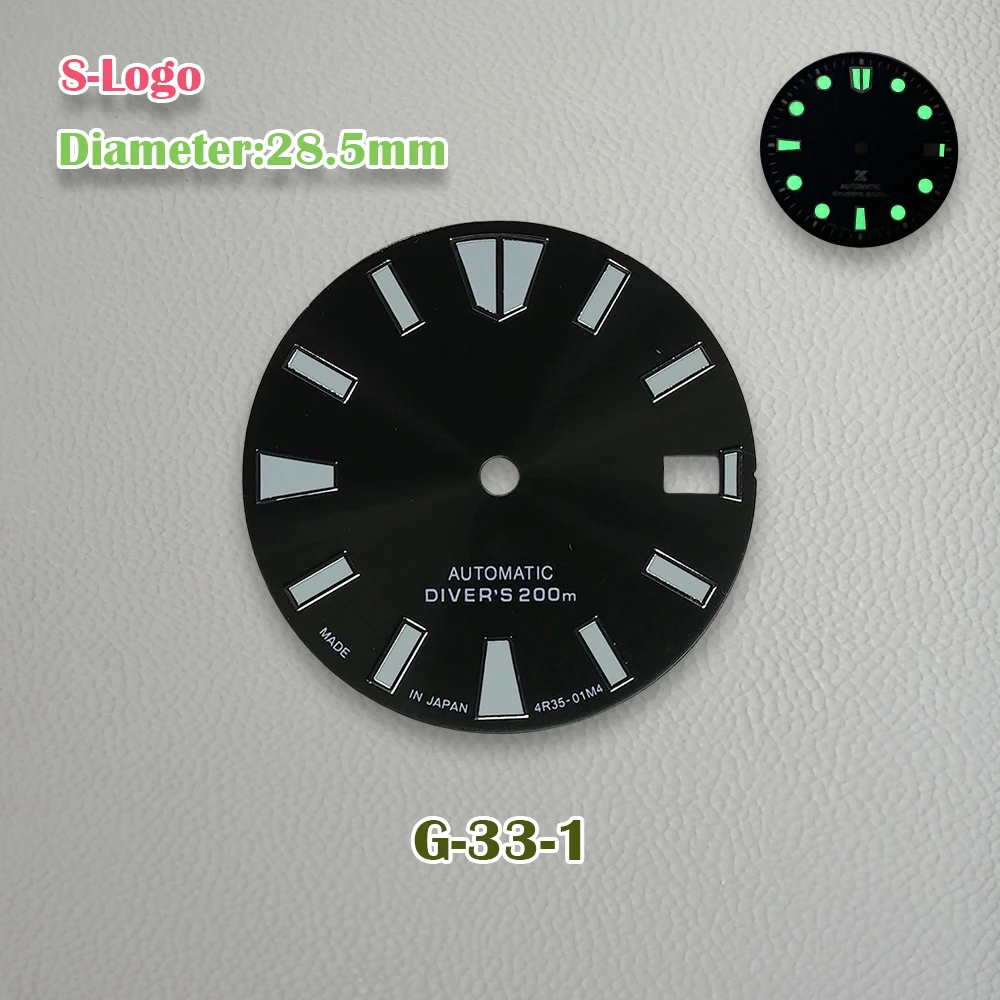 28.5mm s logotipo nh35 dial skx007 mod dial adequado para movimento nh35/nh36 c3 verde luminoso fit3/3.8/4.2 horas acessórios de relógio