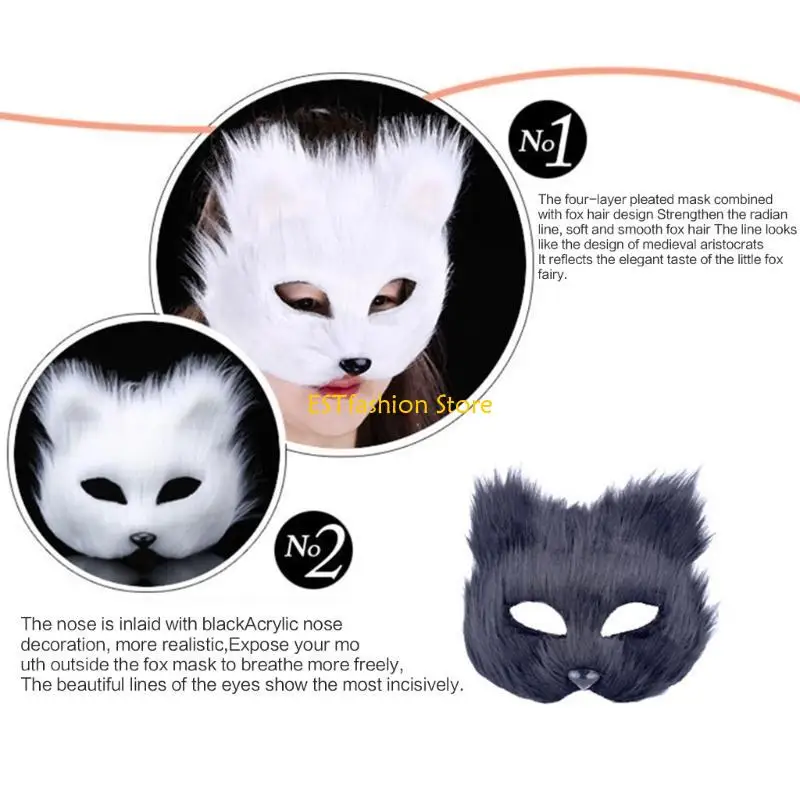 Y5GC śliczna maska ​​lisa pluszowa maska ​​na bal maskowy Halloween półmaska ​​kreatywna maska ​​zwierzęca rekwizyty na dla i