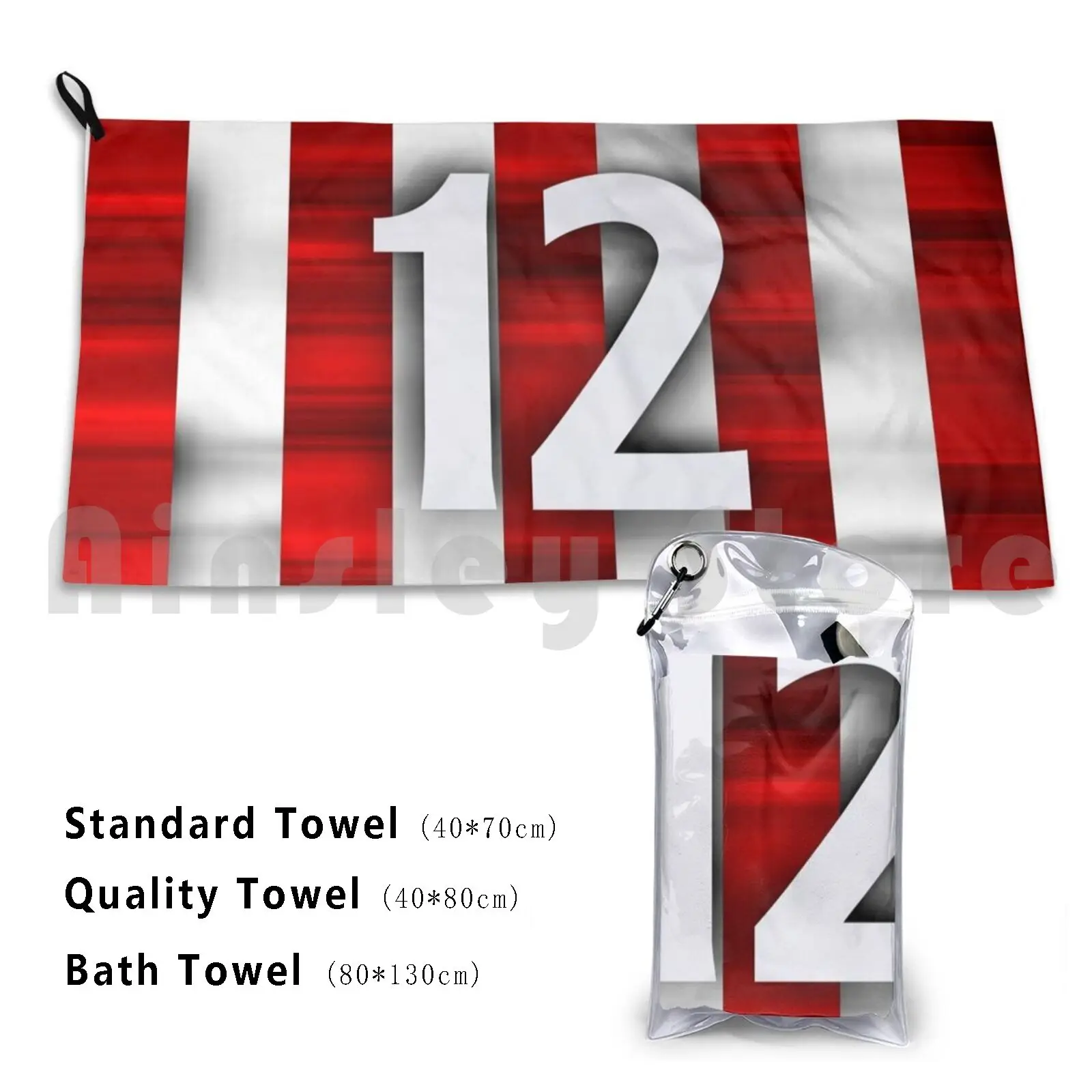 Red And White Team Custom Towel Bath Towel Team Football Fans Sport Sports Number Fashion Athletic