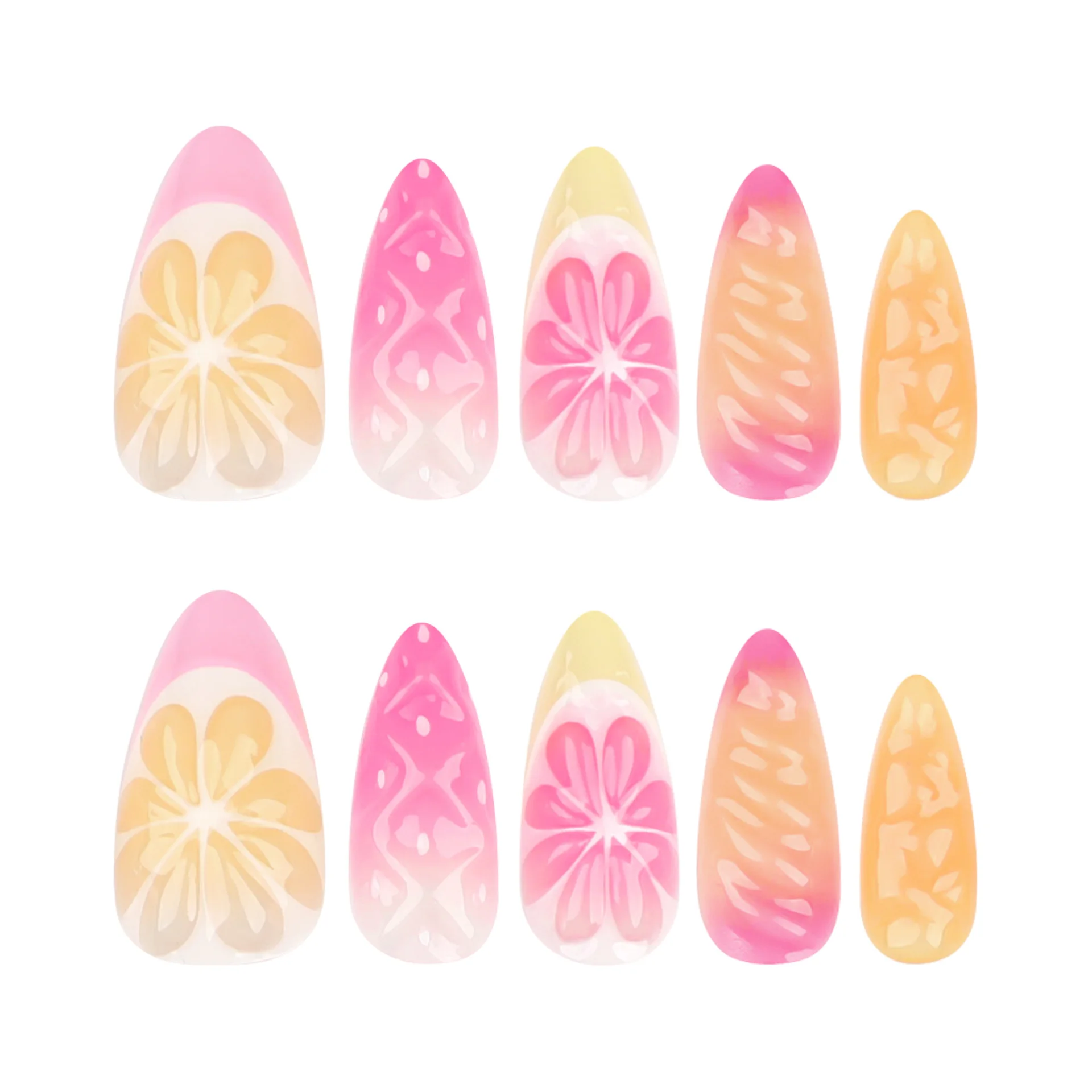 24pcs 3D Fruit Wearing Press on Nails French Lemon Orange Design False Nail Patches Wearable Sweet Korean Fake Nail Tips