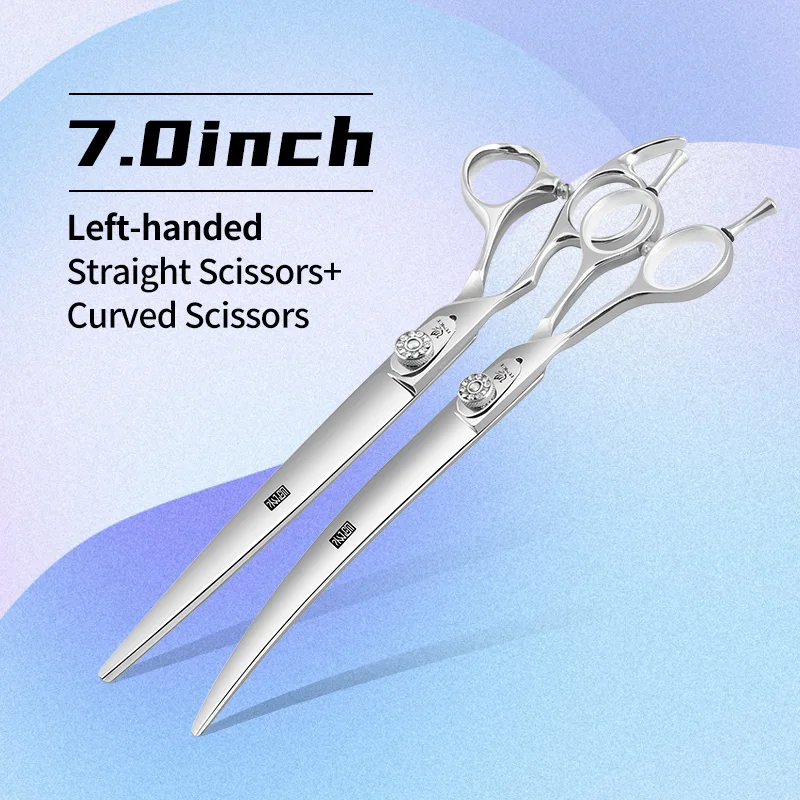 Fenice Linkshandige Professionele 7.0/7.5/8 inch JP440C Snijden Gebogen Pluizige Dunner Chunker Schaar Set Kit Hond Verzorging