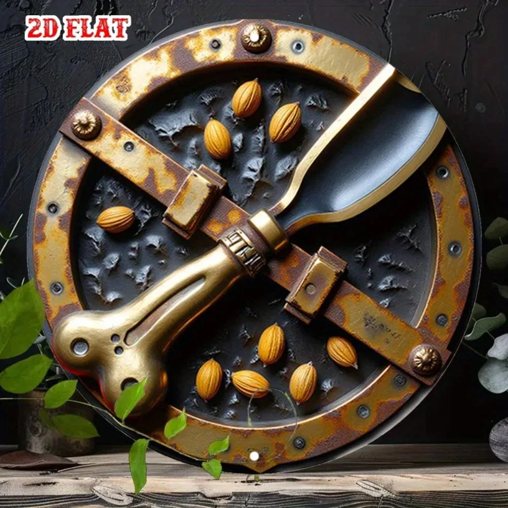 Rustic Steampunk Metal Wall Art 7.8in Round Aluminum Vintage Sign for Home Garage Cafe Decor