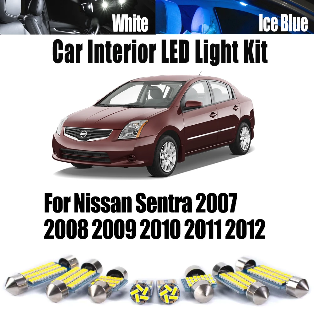 

8Pcs For Nissan Sentra 2007 2008 2009 2010 2011 2012 Canbus License Plate Lamp Car LED Interior Ceiling Map Dome Trunk Light Kit