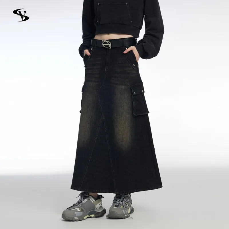 

Ретро-юбка Vone eeE: сексуальная джинсовая юбка-миди А-силуэта для женщин, повседневная, с заклепками, из смесового хлопка, для ранней осени