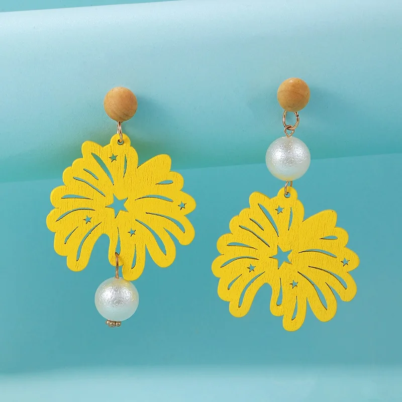 Wood Fireworks Decoration Drop Earrings Women Statement Big Long Dangle Earring Vintage Jewelry for Party